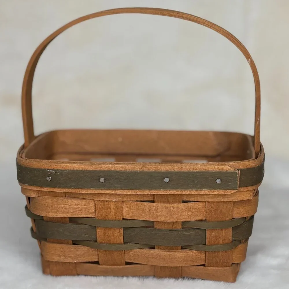 Longaberger Small Vintage 1987 Christmas Mistletoe Basket With Green Stripes